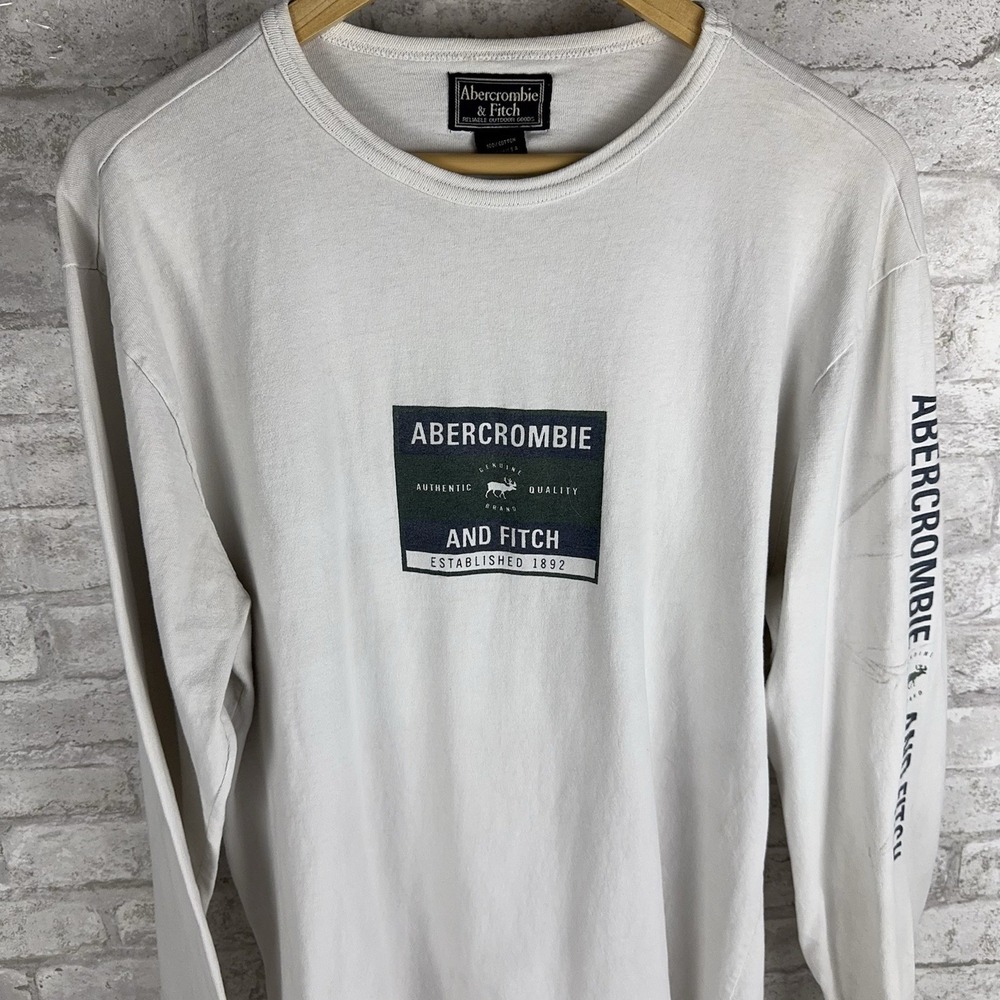 VINTAGE Abercrombie & Fitch Shirt Mens L White Faded Distressed‎ Y2K Grunge USA
